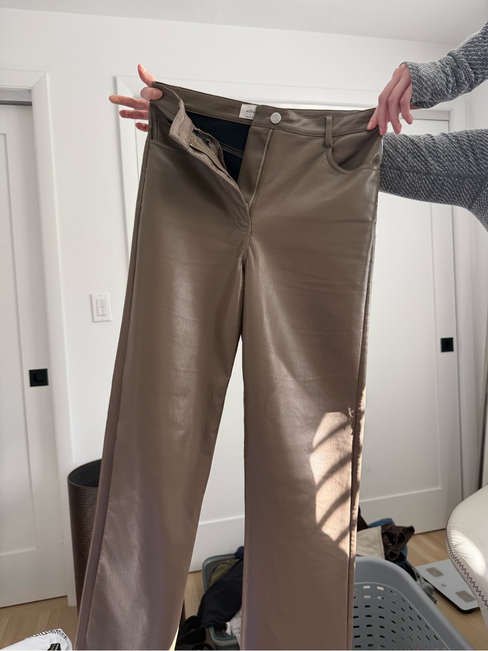 Aritzia Wilfred Melina Faux Leather Pants in Taupe